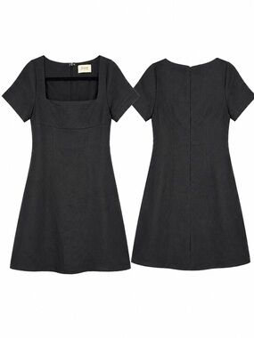 DISSH Black Square-Neck Short Sleeve A-Line Dress